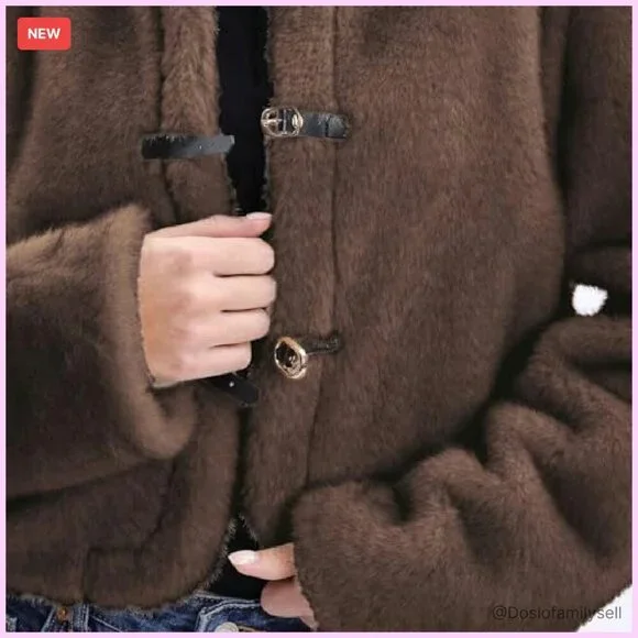 Faux Fur Cropped Coat Leather Belt Detail Winter Jacket Chic Elegant - Picture 5 of 5